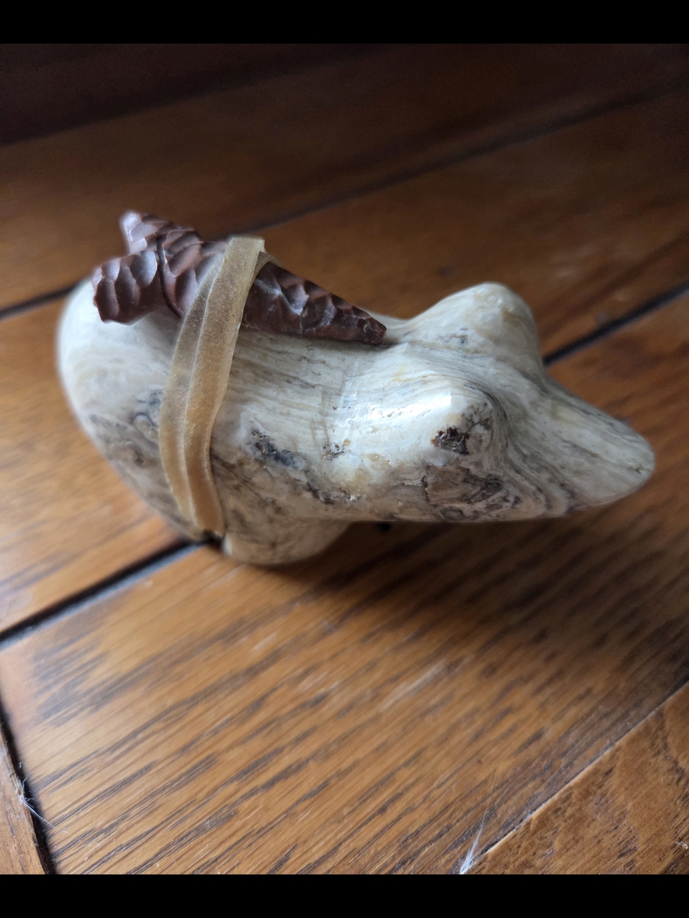 Native American Zuni Bear Fetish Carving. Natural Stone With Arrowhead.